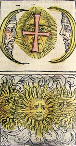Parhelios y paraselenes, publicado en la Crónica de Núremberg, 1493