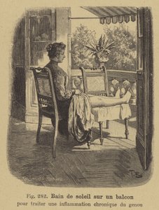 Tomando el sol en un balcón para tratar la inflamación crónica de la rodilla de German School