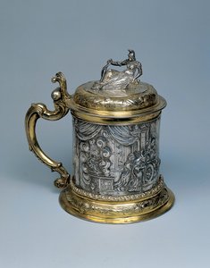 Jarra, el cuerpo grabado con una escena que representa a Alejandro y la Leyenda del Nudo Gordiano, Danzig, c.1680 de German School