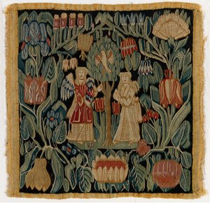 Funda de cojín de tapiz que representa La Anunciación, de Baja Sajonia o Dinamarca, después de 1600 (lana) de German School