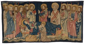 Panel de tapiz que representa la Muerte de la Virgen, de Renania Media, posiblemente Tréveris, mediados del siglo XV (lana)