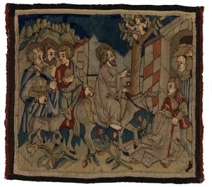 Panel de tapiz con escenas de la Pasión de un antependium, de Alta Renania (lana y lino) de German School