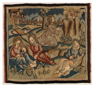 Panel de tapiz con escenas de la Pasión de un antependium, de Alta Renania (lana y lino) de German School