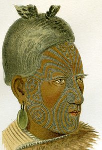 Cara tatuada de un jefe maorí, 1894 de German School