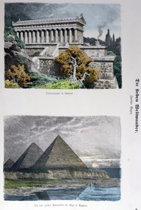 Templo de Diana en Éfeso y las Pirámides de Giza, de la serie de las Siete Maravillas del Mundo publicada en Munchener Bilderbogen, 1886