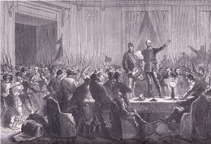 El 106º Batallón de la Guardia Nacional entregando a Trochu en el Hotel De Ville, Historia de la guerra entre Francia y Alemania de Cassell, publicada por Cassell and Company Limited, c.1890 de German School