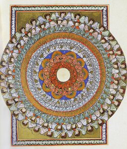 El coro de los ángeles. Miniatura del Liber Scivias de Hildegarda de Bingen, hacia 1175 (acuarela sobre pergamino). de German School