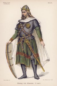 El Duque de Albany, de El Rey Lear de Shakespeare (litografía en color) de German School