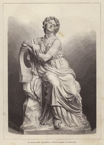 La Musa Afligida, estatua de mármol del escultor alemán Robert Cauer el Viejo (grabado) de German School
