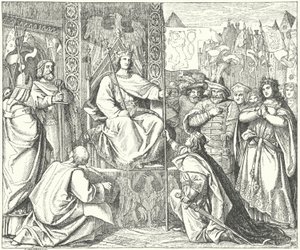 El Emperador del Sacro Imperio Romano Germánico Enrique VII llama a su hijo, Juan de Bohemia de German School