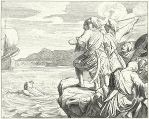 El emperador del Sacro Imperio Romano Otón II escapando de los griegos tras su derrota en la batalla de Stilo, 982 de German School