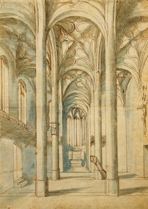 El interior de una iglesia gótica, 1592 de German School