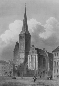 La Nikolaikirche, Berlín (grabado en acero) de German School
