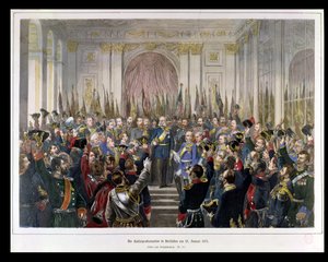 La Proclamación de Guillermo como Kaiser del nuevo Reich Alemán, en el Salón de los Espejos en Versalles el 18 de enero de 1871, 1871 de German School