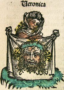 El velo de Verónica, publicado en la Crónica de Núremberg, 1493
