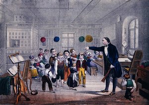 El maestro de escuela del pueblo, c.1850 de German School