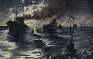 El bloqueo de Inglaterra, Primera Guerra Mundial (litografía en color) de German School