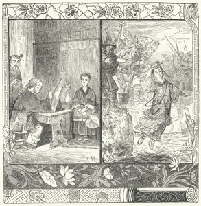 La muerte de Wang Zhaojun en el poema Otoño en el Palacio Han de Ma Zhiyuan (grabado) de German School
