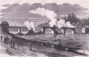 La defensa de París-quema del puente de Asnieres, Cassells History of the War between France and Germany publicado por Cassell and Company Limited, c.1890 de German School