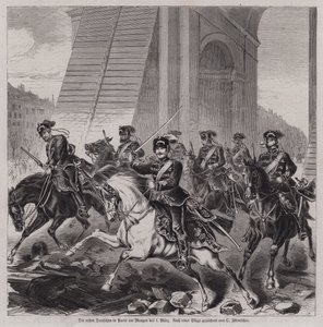 Los primeros soldados alemanes entrando en París para ocupar la ciudad después del final de la Guerra Franco-Prusiana de German School