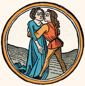 Los cuatro temperamentos: la sangre (cálido y amable). Xilografía, Augsburgo 1480