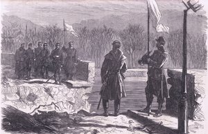 Las negociaciones de paz: una reunión en el Puente de Sèvres, Historia de la Guerra entre Francia y Alemania de Cassell, publicada por Cassell and Company Limited, c.1890 (litografía)