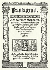 Portada de la edición más antigua conocida de Pantagruel, una novela de François Rabelais (grabado) de German School