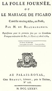 Portada de la obra El matrimonio de Fígaro, de Pierre Beaumarchais, estrenada en 1784 (grabado) de German School