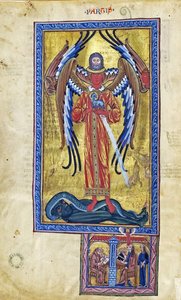 Teofanía del Amor Divino (Visión del Liber Divinorum Operum), c.1220-30 (aguada sobre pergamino) de German School