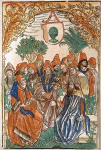Trece eruditos en un jardín, 1485