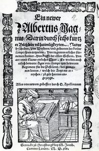 Página de título de un nuevo Albertus Magnus: seis libros cortos que describen muchos de los secretos de la naturaleza, publicado en 1514 de German School