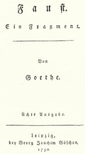 Portada de la primera edición de Fausto, de Johann Wolfgang Von Goethe (grabado) de German School