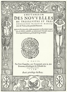 Portada de la primera edición de El Heptamerón, de Margarita de Navarra (grabado) de German School