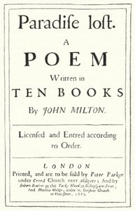 Portada de la edición original de El paraíso perdido del poeta inglés John Milton, publicada en 1667 (grabado)