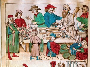 Comercio: escena de mercado. Miniatura de 