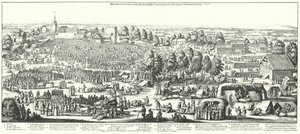 Viajeros visitando los manantiales curativos en el pueblo de Hornhausen, 1646