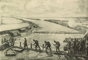 Tropas de los marines posicionándose, caminando sobre el Yser de German School