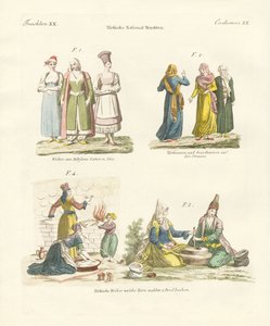Trajes nacionales turcos (grabado en color) de German School