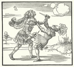 Dos caballeros luchando a pie de German School