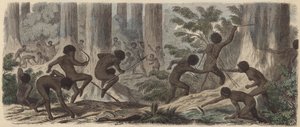 Dos tribus de aborígenes australianos peleando de German School