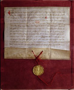 Compromiso del Emperador Federico II (1194-1250) de suministrar caballos, armas y provisiones al Rey Luis IX (1214-70) para la Séptima Cruzada, 1246 de German School