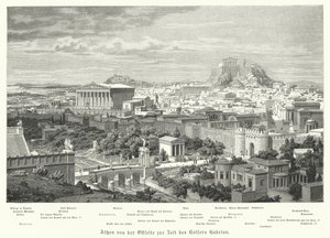 Vista de Atenas desde el este durante el reinado del Imperio Romano de Adriano, siglo II de German School