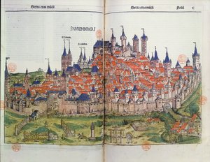 Vista de la ciudad de Núremberg, de la Crónica de Núremberg de Hartmann Schedel (1440-1514) 1493 de German School
