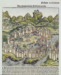 Vista de la ciudad amurallada de Constantinopla, del Crónica de Núremberg por Hartmann Schedel (1440-1514) 1493 de German School
