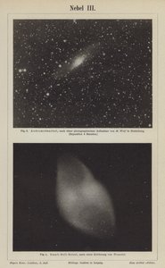 Vistas de la Nebulosa de Andrómeda y la Nebulosa Dumbbell (grabado)
