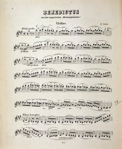 Página de partitura de violín de la Misa de Coronación Húngara por Franz Liszt