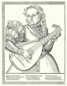 Mujer tocando un laúd de German School