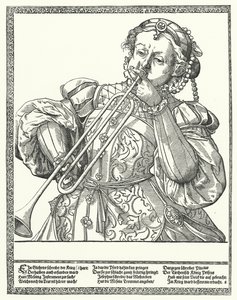 Mujer tocando un trombón o sacabuche de German School