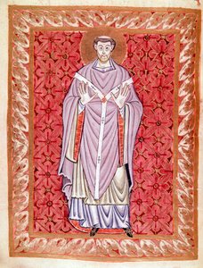Representación de San Nizier de Lyon (513-573) Miniatura del Códice de Egberto (Codex Egberti) por la escuela de Reichenau, alrededor de 980 de German School