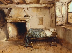 Interior rústico, de Gerolamo Induno (1825-1890), óleo sobre madera, 27,5 x 37,7 cm. de Gerolamo Induno